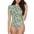 thumbnail image 1 of Logiee Hot Dog Pizza Print Women's Short Sleeve Bodysuit,Crew Neck Soft Comfortable Fit Sexy Top,Body Suit Shirts,Short Sleeve T-Shirts-Large, 1 of 7