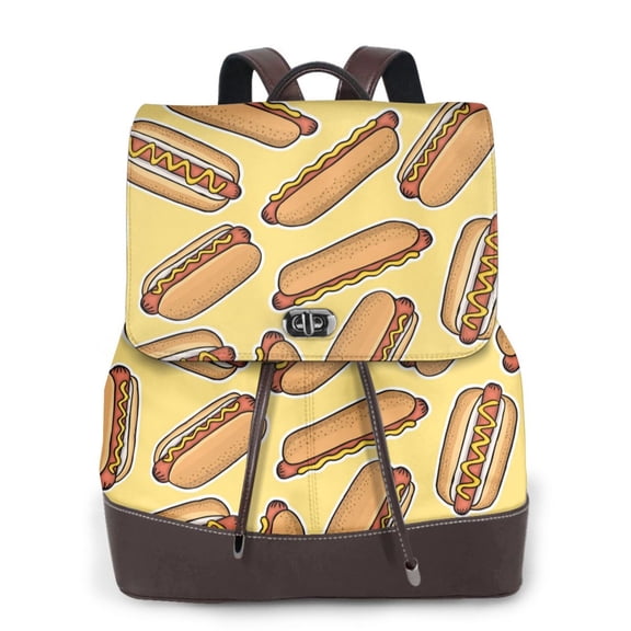 Logiee Hot Dogs Print Backpack Purse for Women,Fashion Leather Backpack Purse,Women's Leather Backpack for Work College Travel