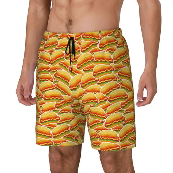 Logiee Hot Dogs Print Men's Swim Trunk,Quick Dry Board Shorts ,Men's Swim Trunks with Compression Liner, Bathing Suits with Pockets-XX-Large