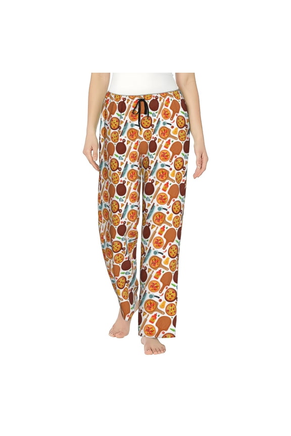 Hot Fresh Pizza Print Women Pajama Pants,Comfy Pj Bottom with Pockets & Drawstring,Stretch Casual Sleepwear-Large