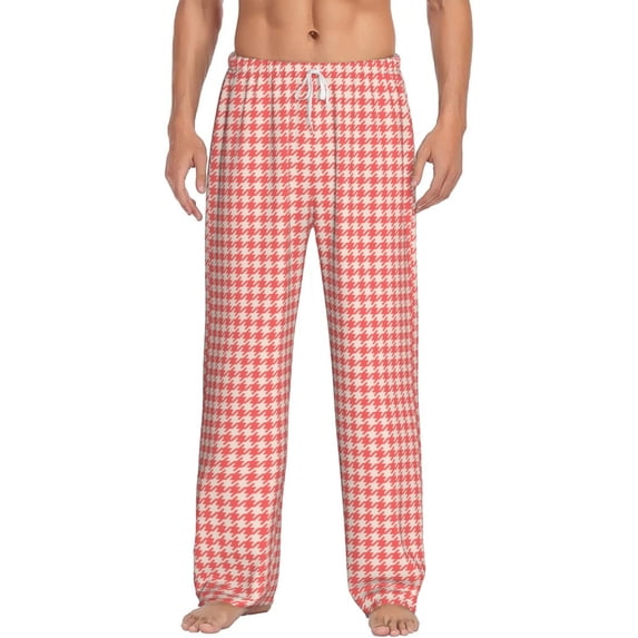 Logiee Houndstooth With Red And White Print Pajama Pants for Men,Men’s Pajama Bottoms,Mens PJ Pants with Pockets & Button Fly-Small