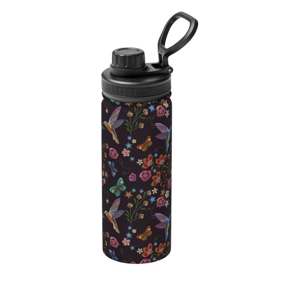 Logiee Humming Bird And Tropical Flowers Print Water Bottle,18oz Sports Insulated Kettle for Cycling Gym Basketball Outdoor, Suitable as a Present