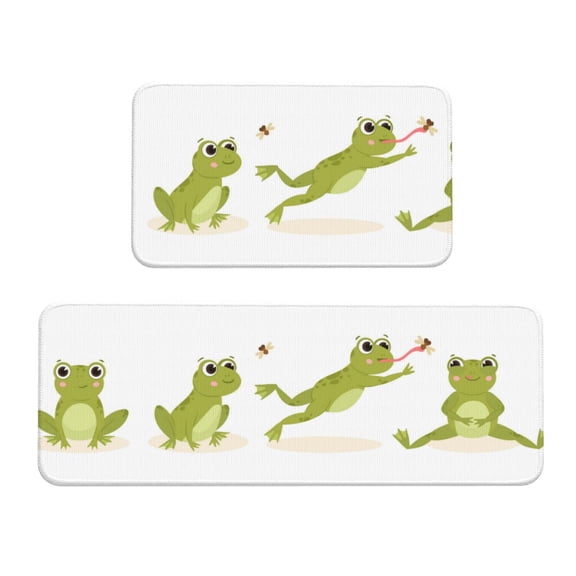 Logiee Hunting Frog Print Kitchen Mats for Floor Sets of 2,Waterproof Kitchen Rugs,Non Slip Comfort Standing Mat Rug for Home,Runner,Sink,Office,Laundry