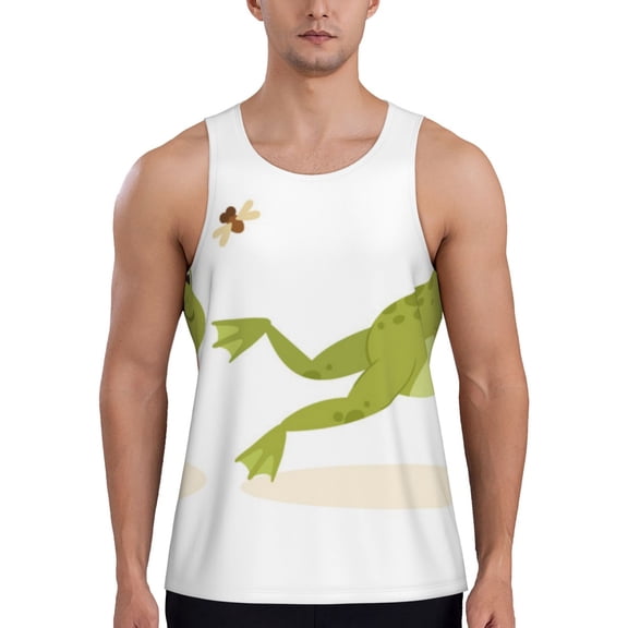 Logiee Hunting Frog Print Men's Workout Tank Top,Quick Dry Workout Tank Top,Gym Muscle Tee,Fitness Bodybuilding Sleeveless T Shirt-Small