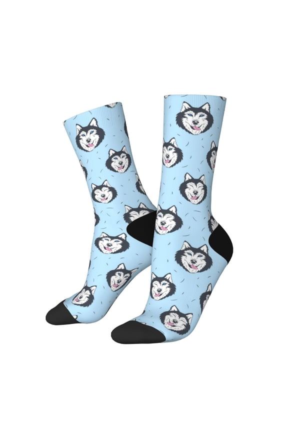 Husky Head Print Adult Socks for Men & Women,Calf Socks, Ankle Socks,Boots Socks,Breathable Casual Sock,Unisex Crew Socks