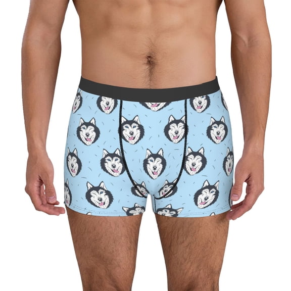 Logiee Husky Head Print Mens Boxer Briefs,Boxer Briefs for Men,Breathable Stretch Underwear,Boys Boxer Briefs-X-Large