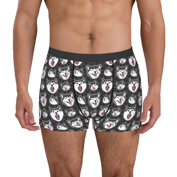 Logiee Husky Print Mens Boxer Briefs,Boxer Briefs for Men,Breathable Stretch Underwear,Boys Boxer Briefs-Large