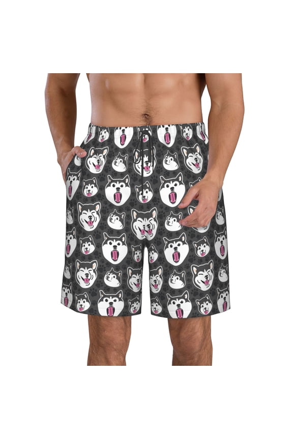 Husky Print Mens Swim Trunks Quick Dry Board Shorts,Breathable Hawaii Beach Shorts Swimwear Bathing Suits-3X-Large