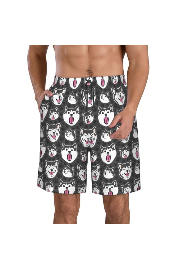 Husky Print Mens Swim Trunks Quick Dry Board Shorts,Breathable Hawaii Beach Shorts Swimwear Bathing Suits-XX-Large