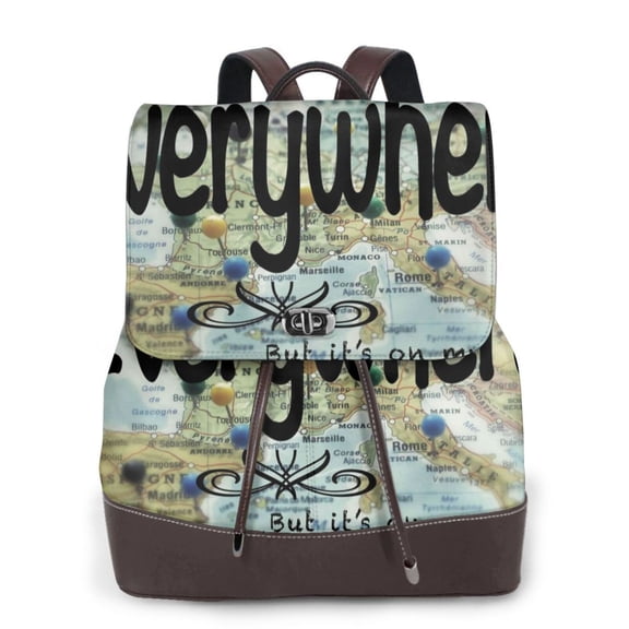 Gaeub I Haven't Been Everywhere But Its On My List Print Women's Leather Backpack,Travel Laptop Backpack,Fashion Ladies Leather Backpack Bag for Travel,Leather Drawstring Daypack for Me