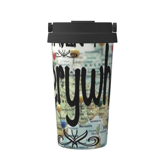 Logiee I Haven't Been Everywhere But Its On My List Print Stainless Steel Coffee Tumbler, Travel Coffee Mug, Insulated Coffee Mug with Lid, Spill Proof Coffee Cup, Portable Thermal Mug