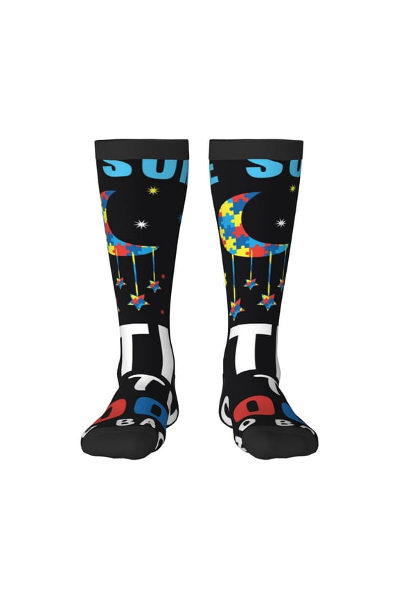 I Love With Autism To The Moon And Back Print Gift Stocking Stuffers,Adult Stockings,Novelty Socks,Funny Socks Birthday Running Walking Sleeping