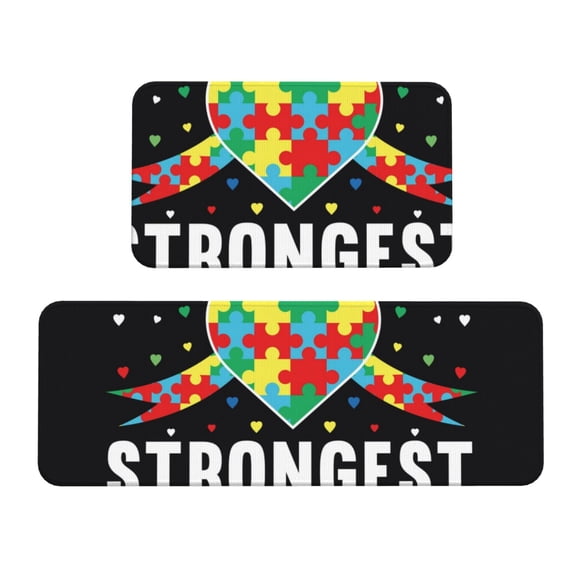 Logiee I Love With Autism Print Kitchen Mats for Floor Sets of 2,Waterproof Kitchen Rugs,Non Slip Comfort Standing Mat Rug for Home,Runner,Sink,Office,Laundry