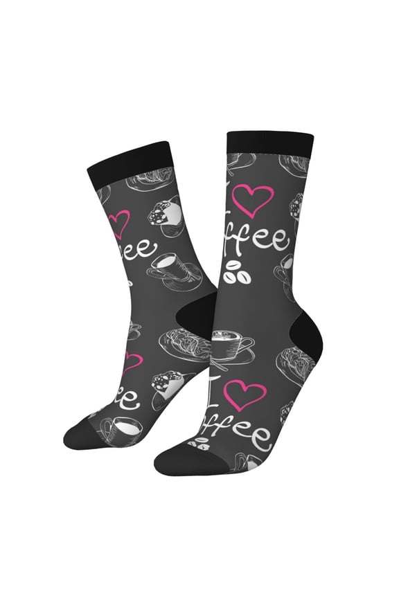 I Love Coffee Print Adult Socks for Men & Women,Calf Socks, Ankle Socks,Boots Socks,Breathable Casual Sock,Unisex Crew Socks