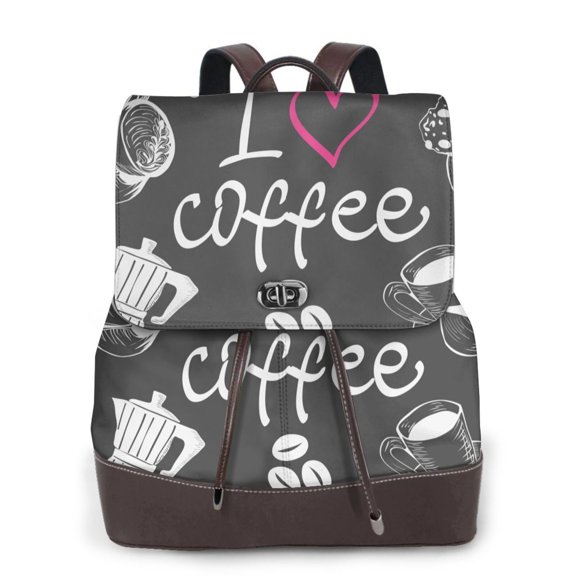 Logiee I Love Coffee Print Backpack Purse for Women,Fashion Leather Backpack Purse,Women's Leather Backpack for Work College Travel