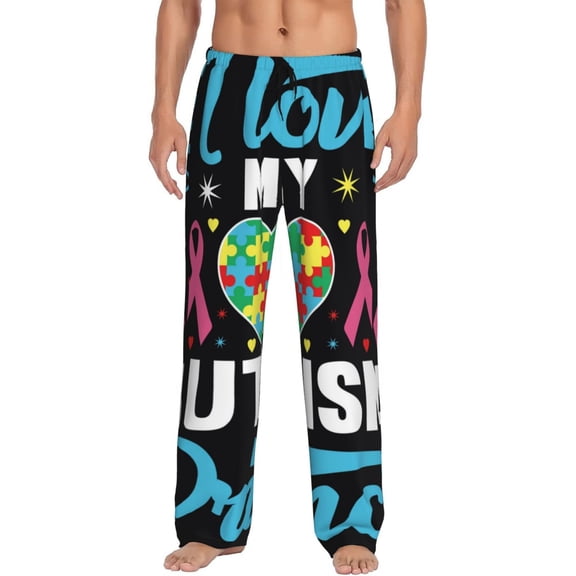 Logiee I Love My Autism Print Pajama Pants for Men,Men’s Pajama Bottoms,Mens PJ Pants with Pockets & Button Fly-XX-Large