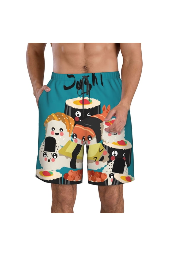 I Love Sushi Print Mens Swim Trunks Quick Dry Board Shorts,Breathable Hawaii Beach Shorts Swimwear Bathing Suits-X-Large