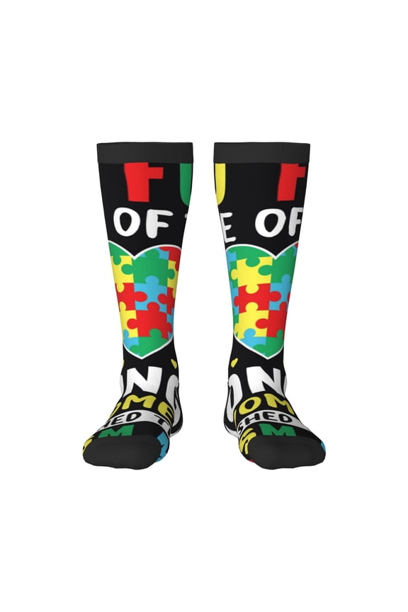 I Love With Autism Print Gift Stocking Stuffers,Adult Stockings,Novelty Socks,Funny Socks Birthday Running Walking Sleeping