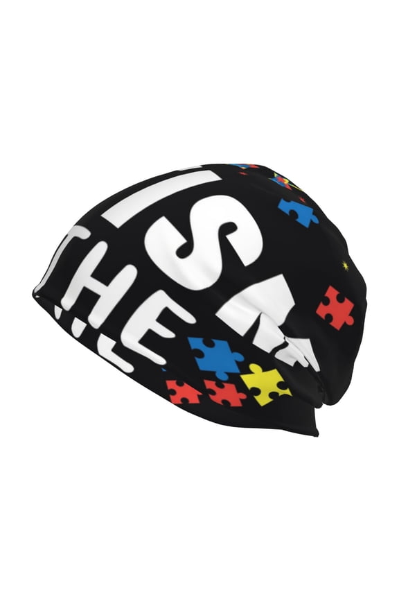 I Love With Autism To The Moon And Back Print Unisex Knit Beanie for Men Women Winter Hat,Beanies Skull Caps