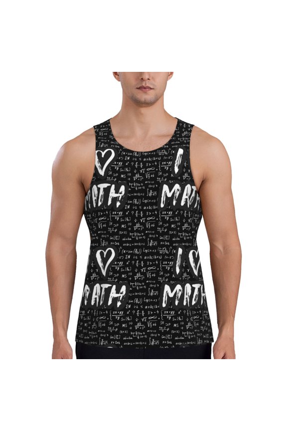 I love Math Print Men's Workout Tank Top,Quick Dry Workout Tank Top,Gym Muscle Tee,Fitness Bodybuilding Sleeveless T Shirt-Medium