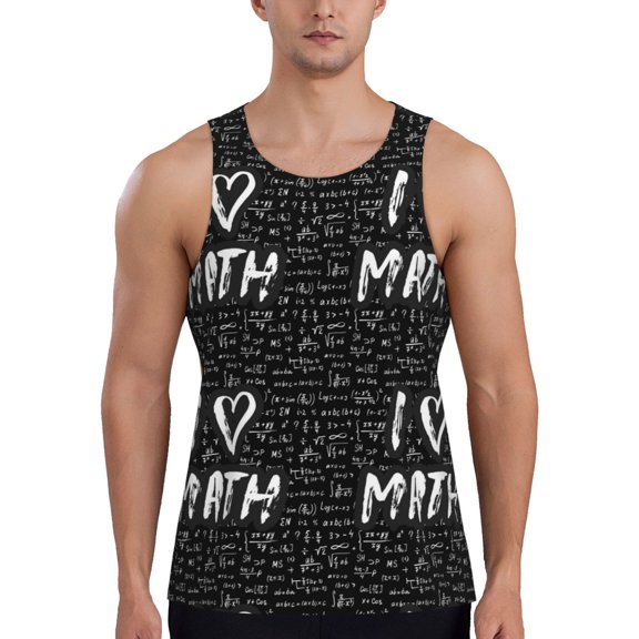 Logiee I love Math Print Men's Workout Tank Top,Quick Dry Workout Tank Top,Gym Muscle Tee,Fitness Bodybuilding Sleeveless T Shirt-X-Large