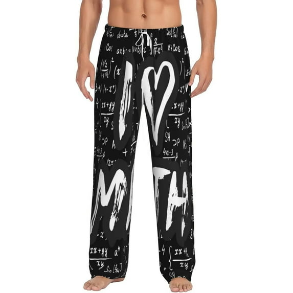 Logiee I love Math Print Pajama Pants for Men,Men’s Pajama Bottoms,Mens PJ Pants with Pockets & Button Fly-Medium