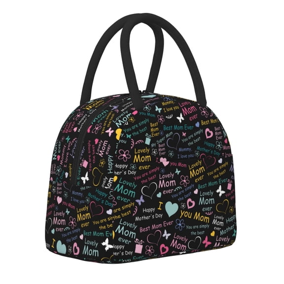 Logiee I love you Mom Print Lunch Bag for Women & Men,Adult Insulated Lunch Box,Food Lunch Containers,Reusable High Capacity Lunch Tote Bags for Work, Travel, Outdoor