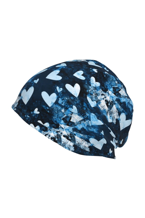Ice Blue Heart Print Unisex Knit Beanie for Men Women Winter Hat,Beanies Skull Caps