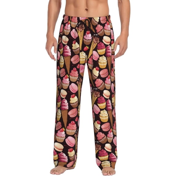 Logiee Ice Cream Cake Print Pajama Pants for Men,Men’s Pajama Bottoms,Mens PJ Pants with Pockets & Button Fly-Small