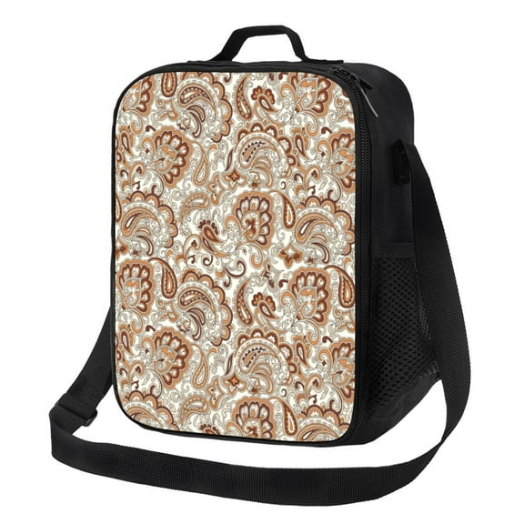 Logiee Indian Paisley1 Print Insulated Lunch Bag for Women/Men, Reusable Lunch Box for Office Work School Picnic Beach,Leakproof Freezable Cooler Bag with Shoulder Strap