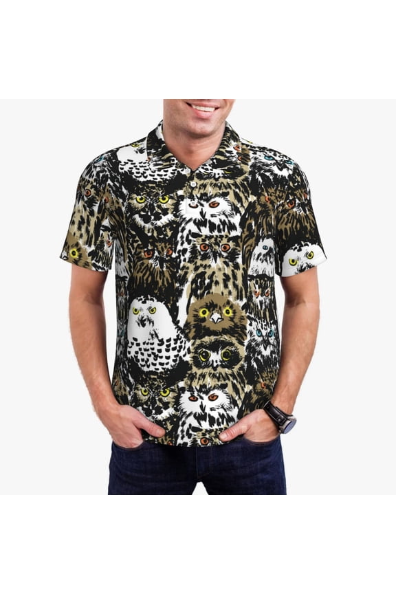 Ink Graffiti Owl Print Mens Polo Shirts,Mens Golf Polo Shirts,Short Sleeve Casual Polo Shirts for Men,Summer Fashion Beach Shirts-X-Large