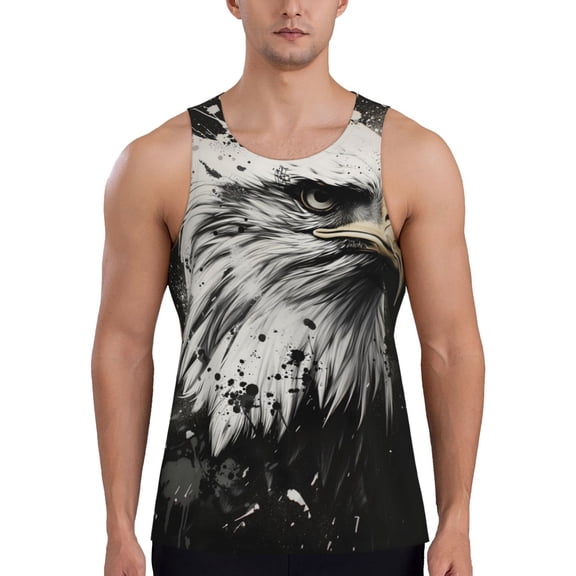 Logiee Ink Style Bald Eagle Print Men's Workout Tank Top,Quick Dry Workout Tank Top,Gym Muscle Tee,Fitness Bodybuilding Sleeveless T Shirt-Small