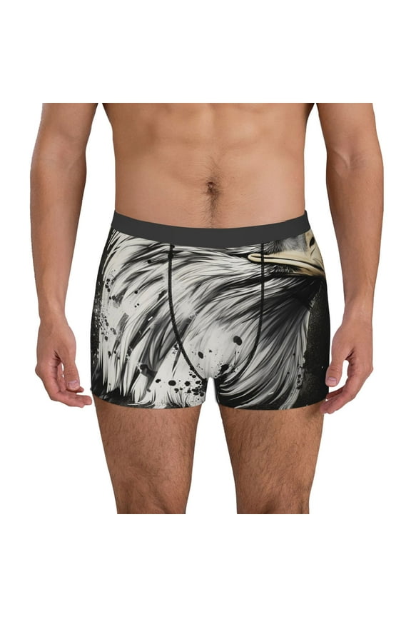Ink Style Bald Eagle Print Mens Boxer Briefs,Boxer Briefs for Men,Breathable Stretch Underwear,Boys Boxer Briefs-XX-Large
