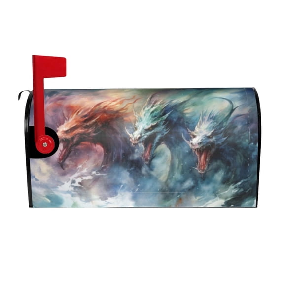 Logiee Ink Style Wave Dragon Print Post Letter Box Wrap Decor, Mailbox Cover Suitable for Standard Mailbox and Large Size Mailbox,Outdoor Yard Decoration-21x18 in