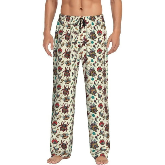 Logiee Insects A Print Pajama Pants for Men,Men’s Pajama Bottoms,Mens PJ Pants with Pockets & Button Fly-X-Large
