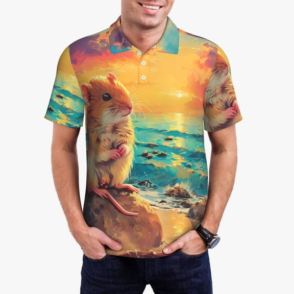 Logiee Island Beach Guinea Pig Print Mens Polo Shirts,Mens Golf Polo Shirts,Short Sleeve Casual Polo Shirts for Men,Summer Fashion Beach Shirts-Medium