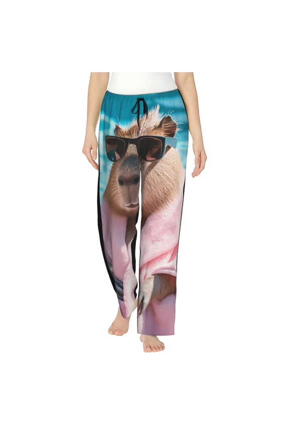 Island Vacation Guinea Pig Print Women Pajama Pants,Comfy Pj Bottom with Pockets & Drawstring,Stretch Casual Sleepwear-Medium