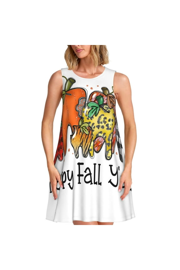 It'S Fall Y'All Print Summer Dresses for Women,Beach Sleeveless Flowy Pocket Tshirt Tank Sundresses,Women's Sleeveless Dress
