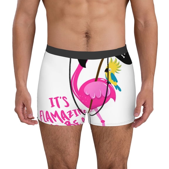 Logiee It'S Flamazing To Be A Pirate Print Mens Boxer Briefs,Boxer Briefs for Men,Breathable Stretch Underwear,Boys Boxer Briefs-Medium