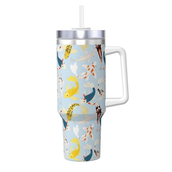 Logiee Japanese Carps Print 40OZ Ice Bully Cup with Handle and Straw, Double Wall Stainless Steel Tumbler,Travel Coffee Cup with Lid, Summer Insulation and Cooling Cup