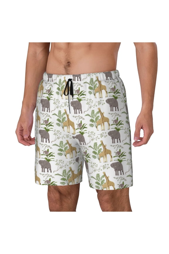 Jungle Animal Print Men's Swim Trunk,Quick Dry Board Shorts ,Men's Swim Trunks with Compression Liner, Bathing Suits with Pockets-Large