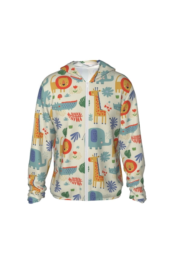 Jungle Animals Print Men's Women Light Jacket Full Zip Sun Protection Hoodie Long Sleeve Sun Shirts for Men Hiking Fishing Zip Pockets-Large