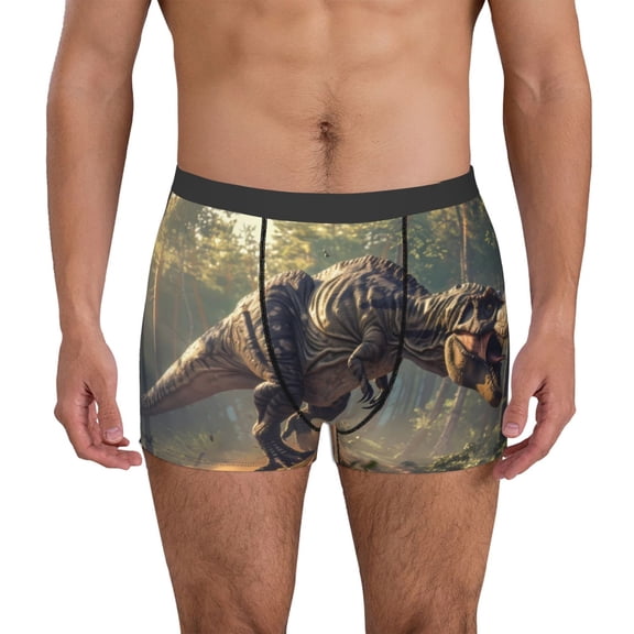 Logiee Jungle Dinosaur Print Mens Boxer Briefs,Boxer Briefs for Men,Breathable Stretch Underwear,Boys Boxer Briefs-Large