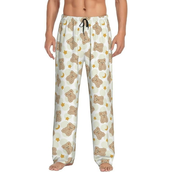 Logiee Kawaii Bear Print Pajama Pants for Men,Men’s Pajama Bottoms,Mens PJ Pants with Pockets & Button Fly-Small
