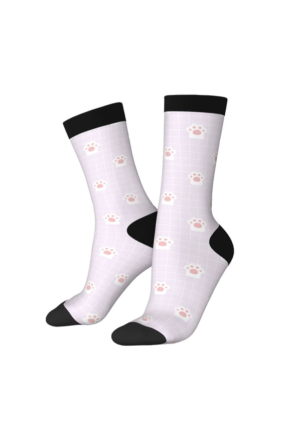Kawaii Cat Paw Print Adult Socks for Men & Women,Calf Socks, Ankle Socks,Boots Socks,Breathable Casual Sock,Unisex Crew Socks