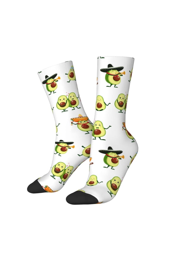 Kawaii Mexican Avocado Print Adult Socks for Men & Women,Calf Socks, Ankle Socks,Boots Socks,Breathable Casual Sock,Unisex Crew Socks