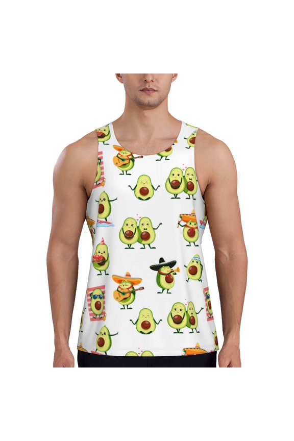 Kawaii Mexican Avocado Print Men's Workout Tank Top,Quick Dry Workout Tank Top,Gym Muscle Tee,Fitness Bodybuilding Sleeveless T Shirt-Large
