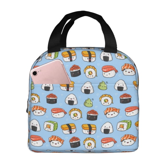Logiee Kawaii Sushi (2) Print Lunch Bag,Lunch Box for Women Men,Insulated Reusable Lunch Box for Adult,Lunch Tote Bag,Lunch Container for Office Work Picnic Beach or Travel
