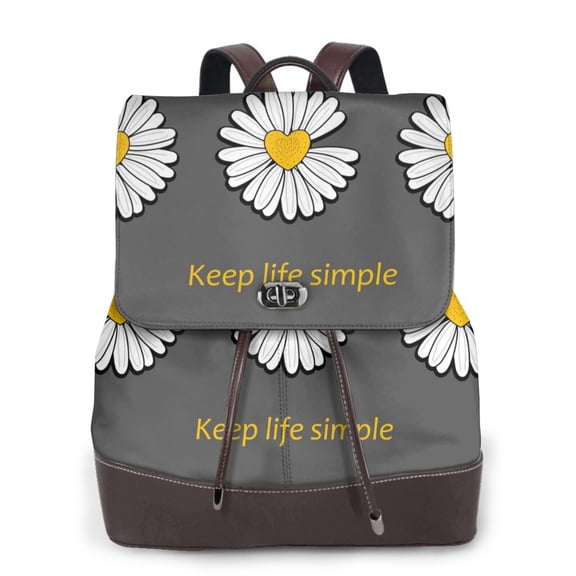 Logiee Keep Life Simple Daisy Flower Print Backpack Purse for Women,Fashion Leather Backpack Purse,Women's Leather Backpack for Work College Travel