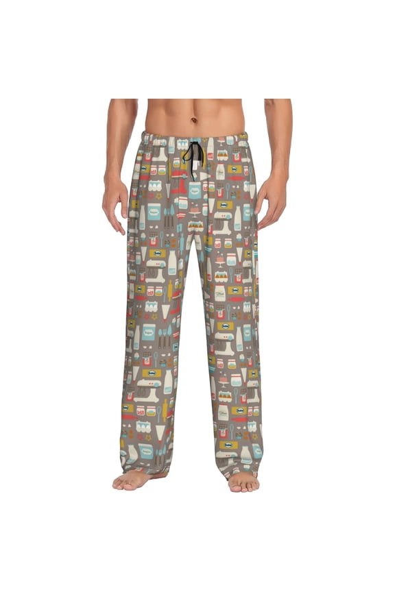 Kitchen Food Print Pajama Pants for Men,Men’s Pajama Bottoms,Mens PJ Pants with Pockets & Button Fly-Large